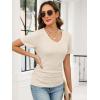image:imageANRABESS Womens Tops Short Sleeve V Neck Shirts Slim Fit Ribbed Knit Shirt 2026 Summer Dressy Casual Lightweight SweatersBeige