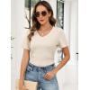 image:imageANRABESS Womens Tops Short Sleeve V Neck Shirts Slim Fit Ribbed Knit Shirt 2026 Summer Dressy Casual Lightweight SweatersBeige
