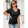 image:imageANRABESS Womens Tops Short Sleeve V Neck Shirts Slim Fit Ribbed Knit Shirt 2026 Summer Dressy Casual Lightweight SweatersBlack