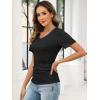 image:imageANRABESS Womens Tops Short Sleeve V Neck Shirts Slim Fit Ribbed Knit Shirt 2026 Summer Dressy Casual Lightweight SweatersBlack
