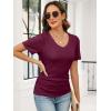 image:imageANRABESS Womens Tops Short Sleeve V Neck Shirts Slim Fit Ribbed Knit Shirt 2026 Summer Dressy Casual Lightweight SweatersBurgundy