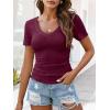 image:imageANRABESS Womens Tops Short Sleeve V Neck Shirts Slim Fit Ribbed Knit Shirt 2026 Summer Dressy Casual Lightweight SweatersBurgundy