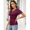 image:imageANRABESS Womens Tops Short Sleeve V Neck Shirts Slim Fit Ribbed Knit Shirt 2026 Summer Dressy Casual Lightweight SweatersBurgundy