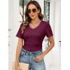 image:imageANRABESS Womens Tops Short Sleeve V Neck Shirts Slim Fit Ribbed Knit Shirt 2026 Summer Dressy Casual Lightweight SweatersBurgundy