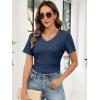 image:imageANRABESS Womens Tops Short Sleeve V Neck Shirts Slim Fit Ribbed Knit Shirt 2026 Summer Dressy Casual Lightweight SweatersDark Blue