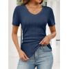 image:imageANRABESS Womens Tops Short Sleeve V Neck Shirts Slim Fit Ribbed Knit Shirt 2026 Summer Dressy Casual Lightweight SweatersDark Blue