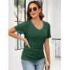 image:imageANRABESS Womens Tops Short Sleeve V Neck Shirts Slim Fit Ribbed Knit Shirt 2026 Summer Dressy Casual Lightweight SweatersDeep Green