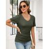 image:imageANRABESS Womens Tops Short Sleeve V Neck Shirts Slim Fit Ribbed Knit Shirt 2026 Summer Dressy Casual Lightweight SweatersDrak Green
