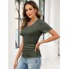 image:imageANRABESS Womens Tops Short Sleeve V Neck Shirts Slim Fit Ribbed Knit Shirt 2026 Summer Dressy Casual Lightweight SweatersDrak Green
