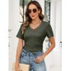 image:imageANRABESS Womens Tops Short Sleeve V Neck Shirts Slim Fit Ribbed Knit Shirt 2026 Summer Dressy Casual Lightweight SweatersDrak Green