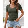 image:imageANRABESS Womens Tops Short Sleeve V Neck Shirts Slim Fit Ribbed Knit Shirt 2026 Summer Dressy Casual Lightweight SweatersDrak Green