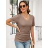 image:imageANRABESS Womens Tops Short Sleeve V Neck Shirts Slim Fit Ribbed Knit Shirt 2026 Summer Dressy Casual Lightweight SweatersLight Brown