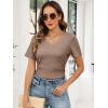 image:imageANRABESS Womens Tops Short Sleeve V Neck Shirts Slim Fit Ribbed Knit Shirt 2026 Summer Dressy Casual Lightweight SweatersLight Brown