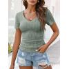 image:imageANRABESS Womens Tops Short Sleeve V Neck Shirts Slim Fit Ribbed Knit Shirt 2026 Summer Dressy Casual Lightweight SweatersLight Green