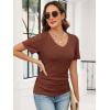 image:imageANRABESS Womens Tops Short Sleeve V Neck Shirts Slim Fit Ribbed Knit Shirt 2026 Summer Dressy Casual Lightweight SweatersRust