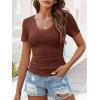 image:imageANRABESS Womens Tops Short Sleeve V Neck Shirts Slim Fit Ribbed Knit Shirt 2026 Summer Dressy Casual Lightweight SweatersRust