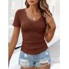 image:imageANRABESS Womens Tops Short Sleeve V Neck Shirts Slim Fit Ribbed Knit Shirt 2026 Summer Dressy Casual Lightweight SweatersRust
