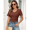 image:imageANRABESS Womens Tops Short Sleeve V Neck Shirts Slim Fit Ribbed Knit Shirt 2026 Summer Dressy Casual Lightweight SweatersRust