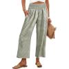 image:imageANRABESS Women Striped Gingham Wide Leg Palazzo Pants Casual Lounge Cropped PJ Bottoms Comfy Cute Plaid Pants with PocketsArmy Green White Plaid