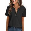 image:imageANRABESS Women Waffle Knit Tops Short Sleeve Henley Shirts Dressy Casual Blouse 2026 Spring Fashion Outfits Trendy ClothesBlack