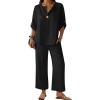 image:imageANRABESS Womens Summer 2 Piece Lounge Sets 34 Sleeve V Neck Top Wide Leg Palazzo Pants Set 2026 Beach Travel OutfitsBlack