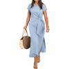 image:imageANRABESS Womens Summer Maxi Dress Casual Crew Neck Tie Waist Split WrinkleFree Fit Long Fashion Vacation Dresses 2026 SpringLight Blue