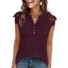image:imageANRABESS Womens Tops Dressy Casual Lace Cap Sleeve Henley Shirts Summer Sleeveless Button Up Blouses 2026 Spring OutfitsBurgundy