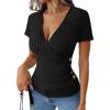 image:imageANRABESS Womens Tops Short Sleeve V Neck Sexy Ribbed Knit Slim Fit Lightweight Sweater 2026 Summer Dressy Casual TShirtsBlack