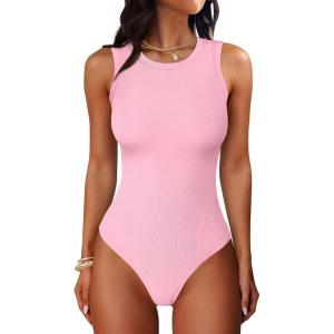 image:imageANRABESS Bodysuits for Women Summer Ribbed Knit Sleeveless Tank Tops Sexy Slim Fitted Bodysuit Top 2026 Trendy OutfitsBright Pink