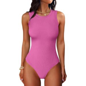 image:imageANRABESS Bodysuits for Women Summer Ribbed Knit Sleeveless Tank Tops Sexy Slim Fitted Bodysuit Top 2026 Trendy OutfitsHot Pink