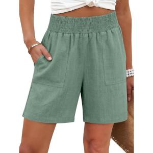image:imageANRABESS Linen Shorts for Women Casual Summer High Waisted Wide Leg Lounge Beach Vacation Shorts with Pockets 2026 SpringLight Green