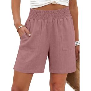 image:imageANRABESS Linen Shorts for Women Casual Summer High Waisted Wide Leg Lounge Beach Vacation Shorts with Pockets 2026 SpringPink