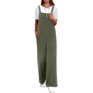 image:imageANRABESS Overalls for Women 2026 Summer Casual Loose One Piece Outfits Baggy Wide Leg Jumpers Lightweight Comfy RompersArmy Green