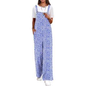 image:imageANRABESS Overalls for Women 2026 Summer Casual Loose One Piece Outfits Baggy Wide Leg Jumpers Lightweight Comfy RompersBlue White Floral