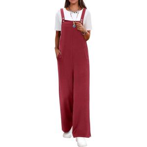 image:imageANRABESS Overalls for Women 2026 Summer Casual Loose One Piece Outfits Baggy Wide Leg Jumpers Lightweight Comfy RompersDeep Red