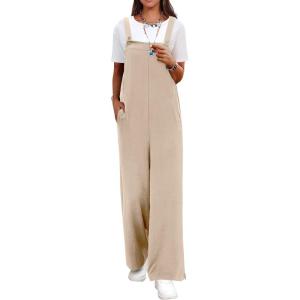 image:imageANRABESS Overalls for Women 2026 Summer Casual Loose One Piece Outfits Baggy Wide Leg Jumpers Lightweight Comfy RompersLight Khaki