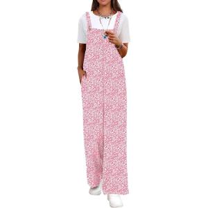 image:imageANRABESS Overalls for Women 2026 Summer Casual Loose One Piece Outfits Baggy Wide Leg Jumpers Lightweight Comfy RompersPink White Floral