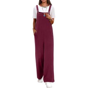 image:imageANRABESS Overalls for Women 2026 Summer Casual Loose One Piece Outfits Baggy Wide Leg Jumpers Lightweight Comfy RompersWine Red