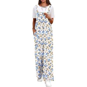 image:imageANRABESS Overalls for Women 2026 Summer Casual Loose One Piece Outfits Baggy Wide Leg Jumpers Lightweight Comfy RompersYellow Blue Floral
