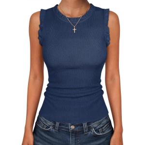 image:imageANRABESS Ribbed Tank Tops for Women Crew Neck Ruffle Sweater Vest Cute Sleeveless Shirts 2026 Summer Business Casual OutfitsBlue