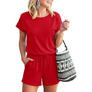 image:imageANRABESS Rompers for Women Summer 2026 Casual Dressy One Piece Tshirt Short Pants Jumpsuit Beach Vacation Outfit Clothes04 Red