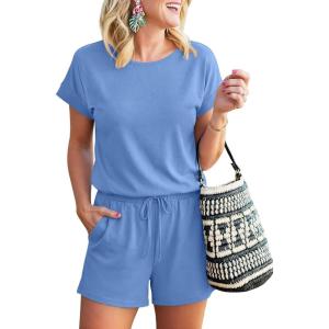 image:imageANRABESS Rompers for Women Summer 2026 Casual Dressy One Piece Tshirt Short Pants Jumpsuit Beach Vacation Outfit Clothes04 Sky