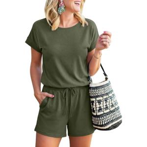image:imageANRABESS Rompers for Women Summer 2026 Casual Dressy One Piece Tshirt Short Pants Jumpsuit Beach Vacation Outfit ClothesArmy Green
