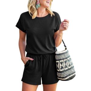image:imageANRABESS Rompers for Women Summer 2026 Casual Dressy One Piece Tshirt Short Pants Jumpsuit Beach Vacation Outfit ClothesBlack