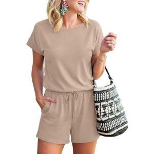image:imageANRABESS Rompers for Women Summer 2026 Casual Dressy One Piece Tshirt Short Pants Jumpsuit Beach Vacation Outfit ClothesKhaki
