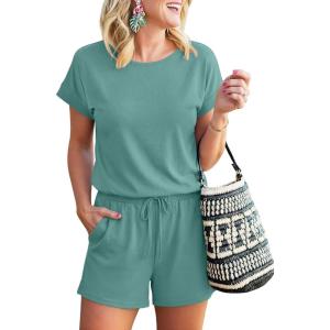 image:imageANRABESS Rompers for Women Summer 2026 Casual Dressy One Piece Tshirt Short Pants Jumpsuit Beach Vacation Outfit ClothesLake