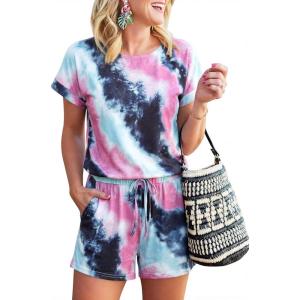 image:imageANRABESS Rompers for Women Summer 2026 Casual Dressy One Piece Tshirt Short Pants Jumpsuit Beach Vacation Outfit ClothesTie Dye Purple