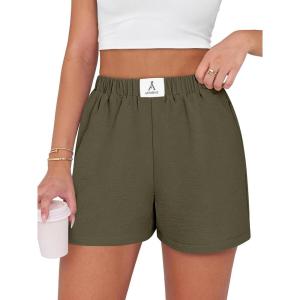 image:imageANRABESS Shorts for Women Summer Beach Cover Ups Casual High Waist Flowy Wide Leg 2026 Spring Vacation Lounge ShortsArmy Green