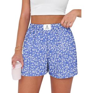 image:imageANRABESS Shorts for Women Summer Beach Cover Ups Casual High Waist Flowy Wide Leg 2026 Spring Vacation Lounge ShortsBlue White Floral