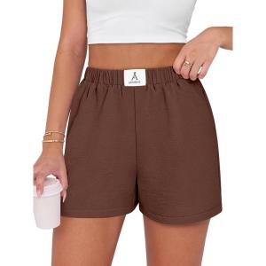 image:imageANRABESS Shorts for Women Summer Beach Cover Ups Casual High Waist Flowy Wide Leg 2026 Spring Vacation Lounge ShortsCoffee